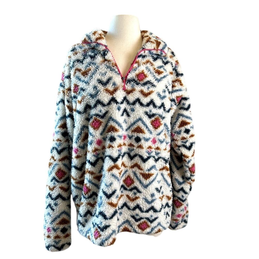 EDDIE BAUER Teddy Aztec Tribal Print Sweater Size L Casual Indie Athleisure Chic